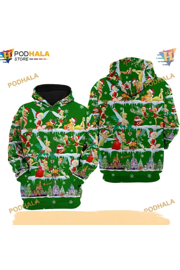 Green Tinker Bell Christmas 3D Hoodie, Disney Trending Gifts