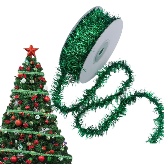 Green Tinsel Ribbon Metallic Wire Garland Tinsel Wire Garland Christmas Metallic Tinsel Ribbon Glitter Tinsel Ribbon for Wedding Birthday Party Decorations,9 Meter