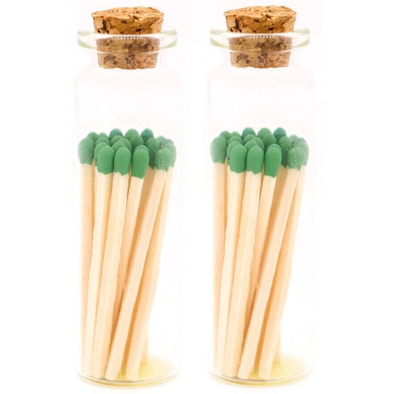 Green Tip Decorative Matches, 40 Small Premium Wooden Matches | Artisan Matches for Candles, Safety Matches for Lighting Candles with Match Striker On The Bottle | Perfect Candle Accessories