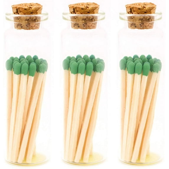 Green Tip Decorative Matches, 60 Small Premium Wooden Matches | Artisan Matches for Candles, Safety Matches for Lighting Candles with Match Striker On The Bottle | Perfect Candle Accessories
