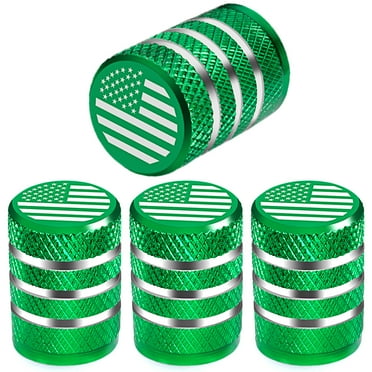 Green Tire Valve Stem Covers with Plastic Insert Corrosion Resistant American Flag Valve Caps for Car Truck Bike (4 Pack)