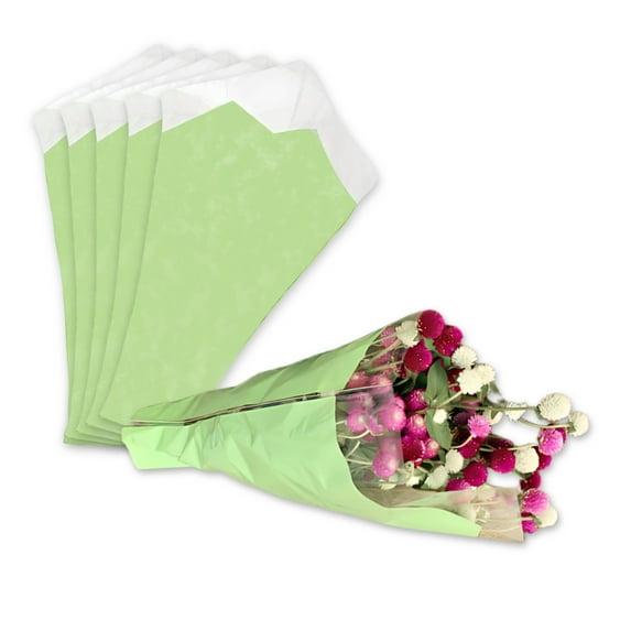 Green Tissue-Look Bouquet Sleeves - Tapered Design for Pre-packed Flowers - Small - 13" x 19"