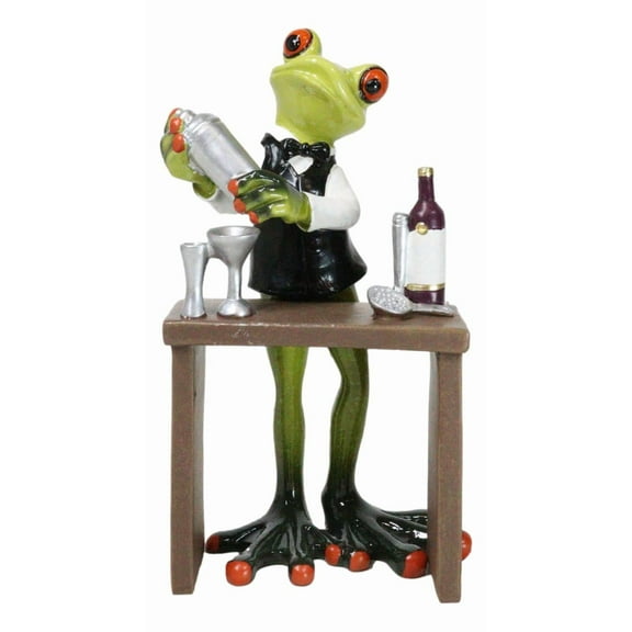 Green Toad Frog Classy Bartender Mixing Cocktail Drinks By The Table Figurine