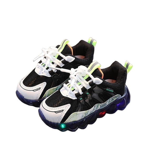 Green Toddler Girls Luminous Athletic Shoes Breathable Soft Sole Light Up Casual Sneakers For Children Comfortable Play