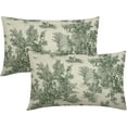 thumbnail image 1 of Green Toile Lumbar Pillow Covers 12x20 Inch Set of 2 Olive and Beige French Country Cotton Linen Decorative Throw Pillow Case Cottage Vintage Cushion Cover for Bedroom Sofa Living Room Home Decor, 1 of 6