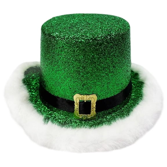 Green Top Hat for Men Women, Shiny Magician Hat Tuxedo Hat Sparkly Party Hat for Christmas St Patrick's Day Accessory