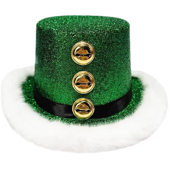 Green Top Hat for Men Women, Shiny Magician Hat Tuxedo Hat Sparkly Party Hat for Christmas St Patrick's Day Accessory