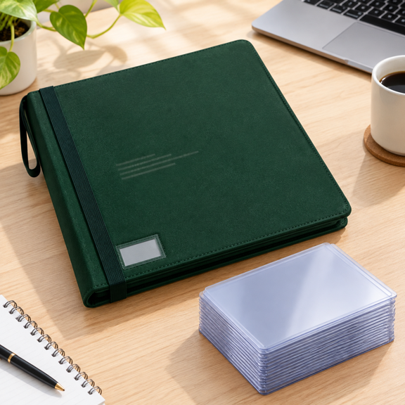 Green Top Load Card Binder with 9-Pocket Pages, Holds 252 Cards, Includes 20 Toploaders for TCG & Sports Card Storage