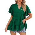 thumbnail image 1 of Green Tops for Women Womens Tops Clearance T Shirts for Women Fashion Double Layered Ruffle Sleeve Tops For Women Casual V Neck Tunic Tees Summer Loose Fit Solid Going Out Tops Blouse Womens Blouses, 1 of 7