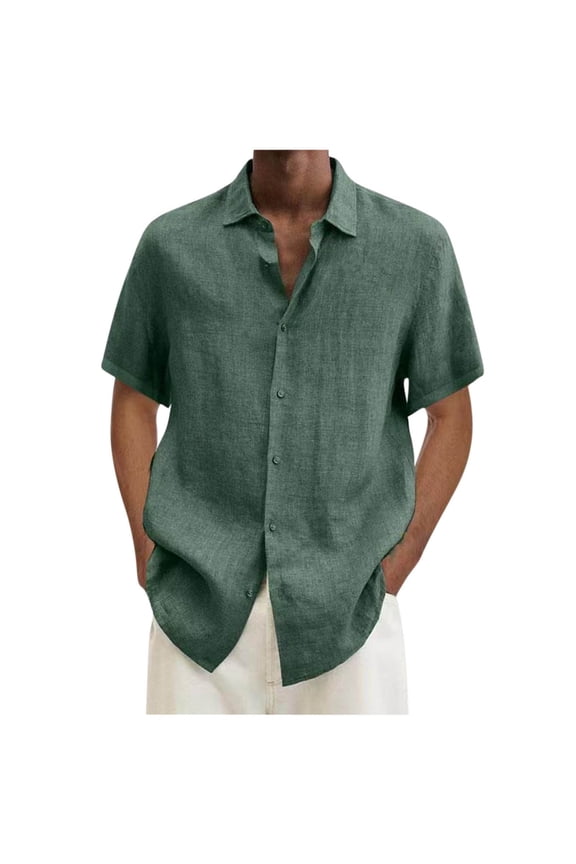 Green Tops for Men Men Casual T-shirt Solid Short Sleeve Stand Collar Buttons Pullover Blouse Tops Men'S Undershirts,Green,S