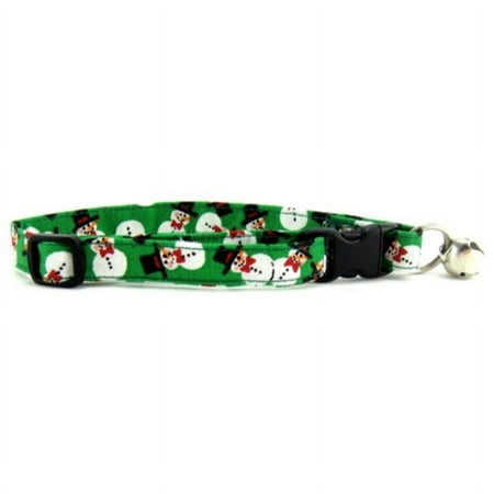 Green Tossed Snowmen Cat Collar