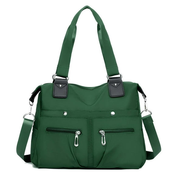 Green Tote Bag,Langrents Nylon Waterproof Tote Bag,Large Capacity Waterproof Multi Pocket Shoulder Bag,Multifunctional Nylon Tote Bag for Women Girls Boys Adults