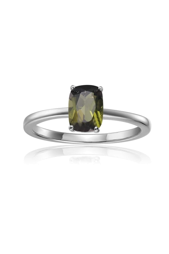 Green Tourmaline Cushion Solitaire Ring