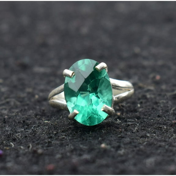 Green Tourmaline Gemstone 925 Sterling Silver Handmade Ring Jewelry- All Size