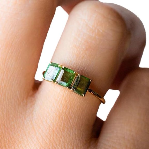 Green Tourmaline Gemstone Ring, Natural Green Tourmaline Tiny Ring, October Birthstone, Womens Ring, Tiny Band Ring, Gold Micron Ring, 925 Sterling Silver, Dainty Ring, Minimal Stackable Ring