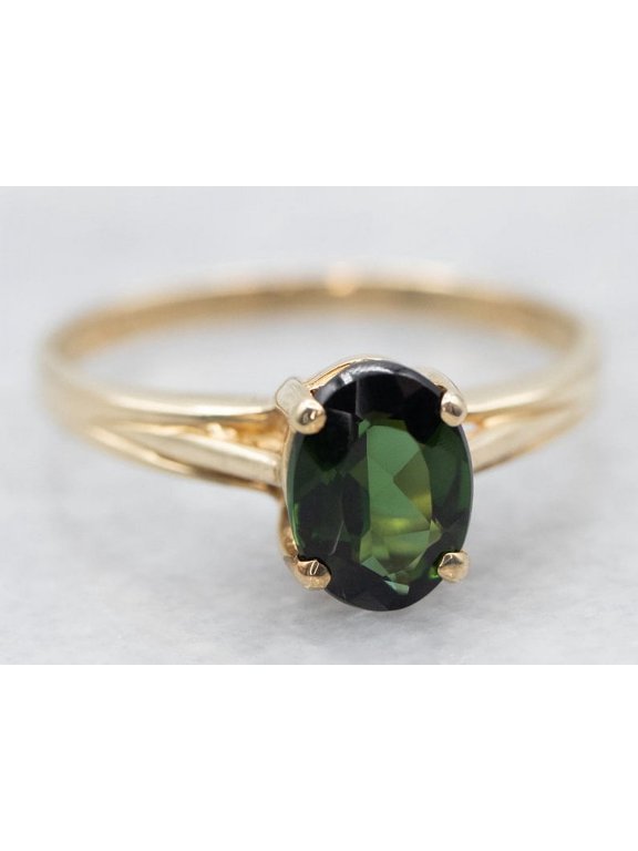 Green Tourmaline Solitaire Ring, Yellow Gold Tourmaline Ring, Tourmaline Jewelry, Birthstone Ring, Right Hand Ring, Gifts for Her