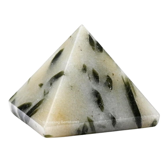 Green Tourmaline in Quartz Pyramid Crystal Healing Stones - 1.5" Pyramid