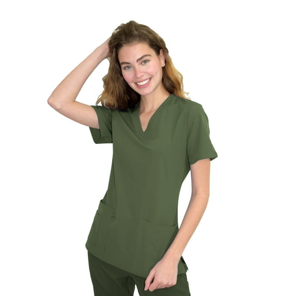 Green Town Scrubs for Women - 4 Pocket V-Neck Scrub Top, Stretch Fabric, Easy Care Uniforms
