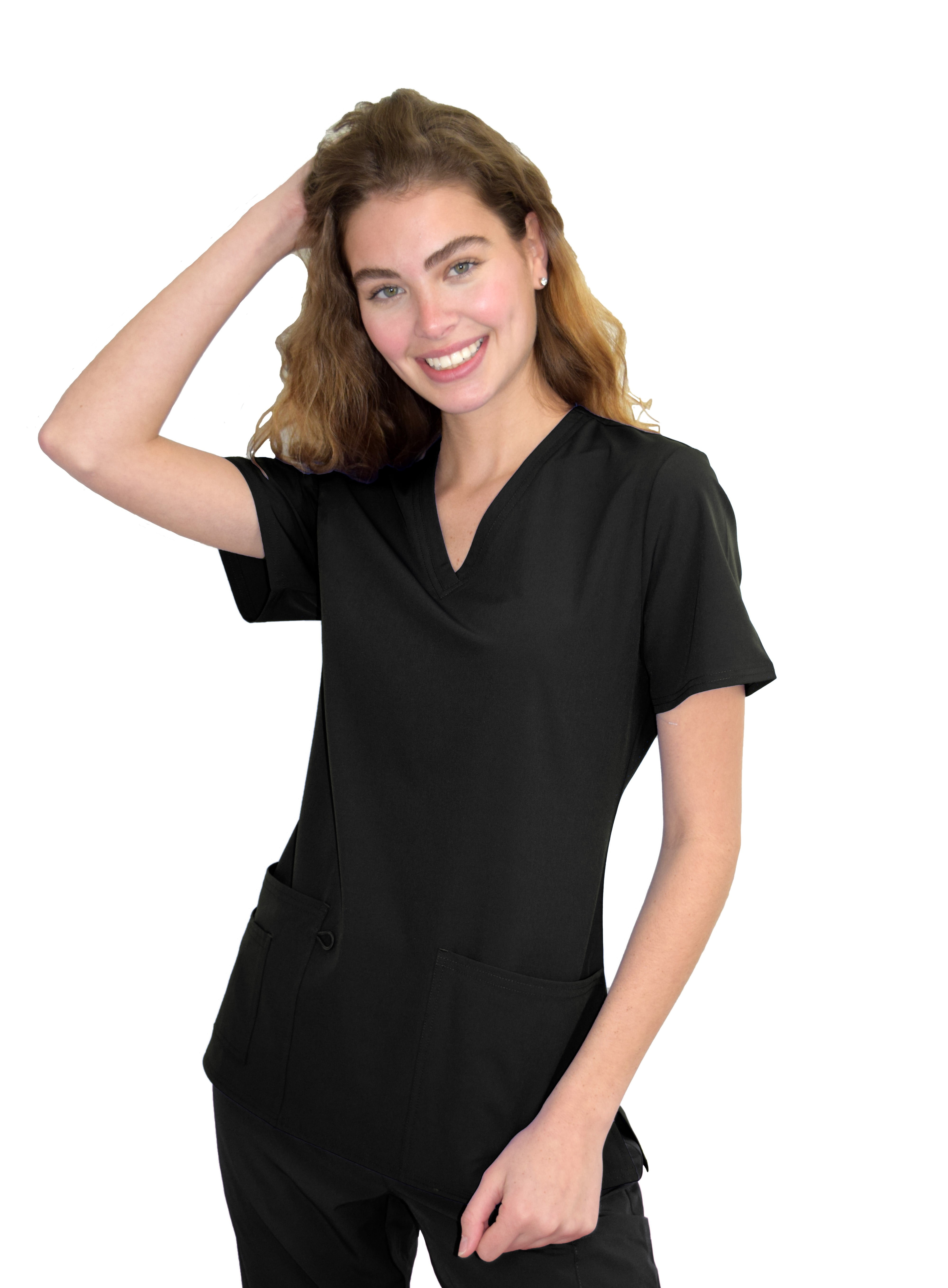  Strictly Scrubs Active Stretch Women's 4 Pocket V-Neck Scrub  Top (X-Small, Black): Clothing, Shoes & Jewelry
