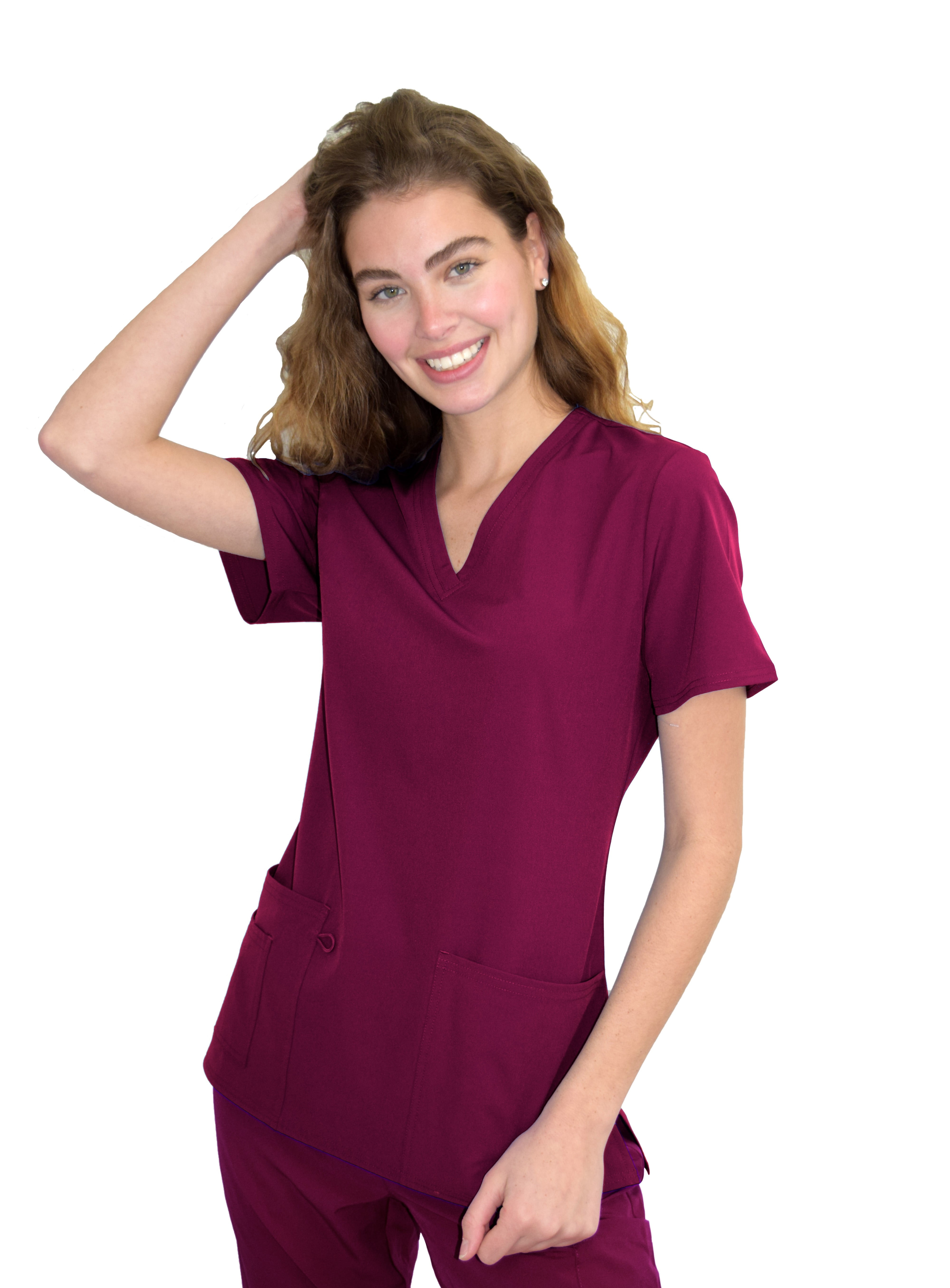 Green Town Scrubs for Women 4 Pocket VNeck Scrub Top, Stretch Fabric