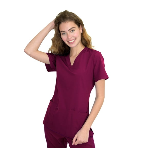 Green Town Scrubs for Women - 4 Pocket V-Neck Scrub Top, Stretch Fabric, Easy Care Uniforms