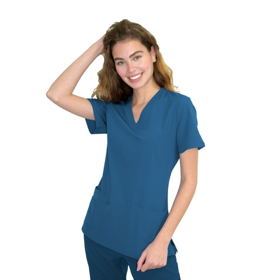 Green Town Scrubs for Women - 4 Pocket V-Neck Scrub Top, Stretch Fabric, Easy Care Uniforms