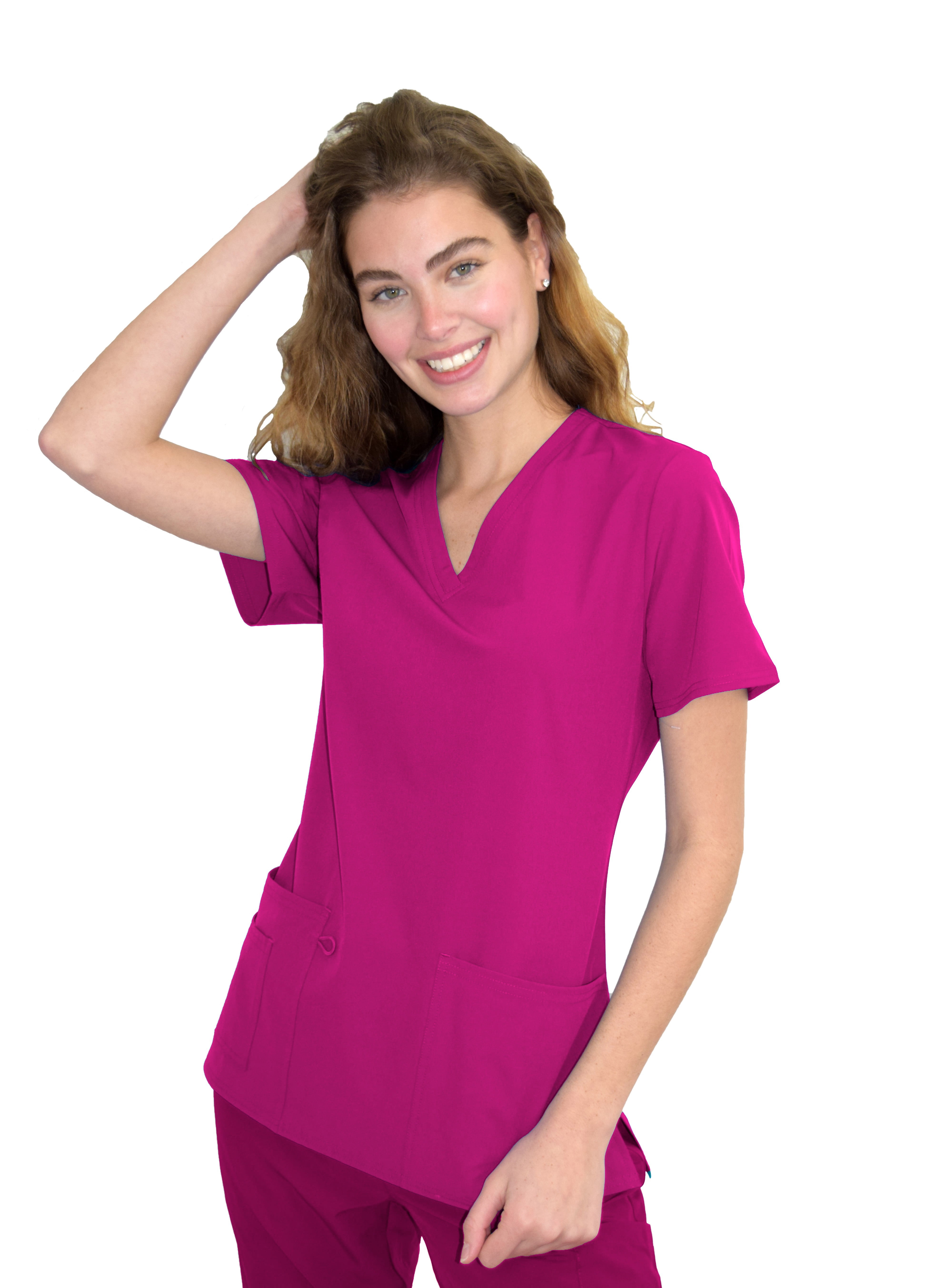 Green Town Scrubs for Women 4 Pocket VNeck Scrub Top, Stretch Fabric