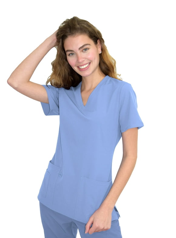 Green Town Scrubs for Women - 4 Pocket V-Neck Scrub Top, Stretch Fabric, Easy Care Uniforms
