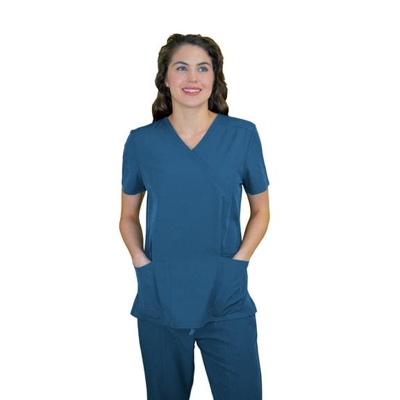 Green Town Scrubs for Women - Mock Wrap V-Neck Scrub Top, 3 Pockets, Lightweight, Stretch Fabric, Easy Care