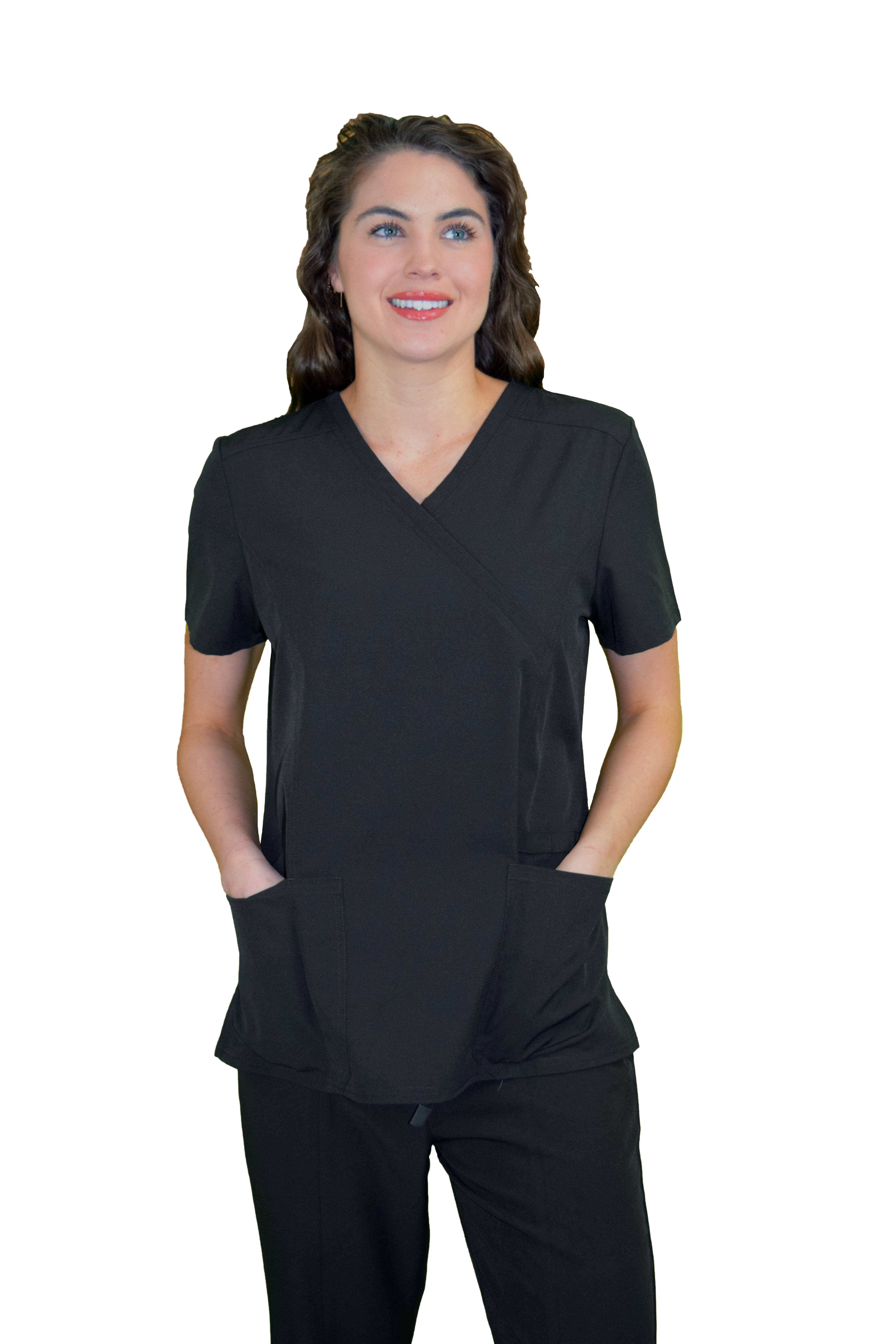 Green Town Scrubs for Women Mock Wrap VNeck Scrub Top, 3 Pockets