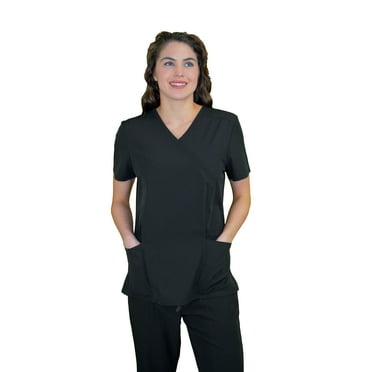 Green Town Scrubs for Women - Mock Wrap V-Neck Scrub Top, 3 Pockets, Lightweight, Stretch Fabric, Easy Care