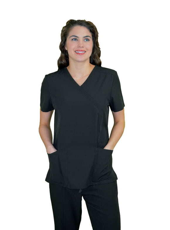 Green Town Scrubs for Women - Mock Wrap V-Neck Scrub Top, 3 Pockets, Lightweight, Stretch Fabric, Easy Care