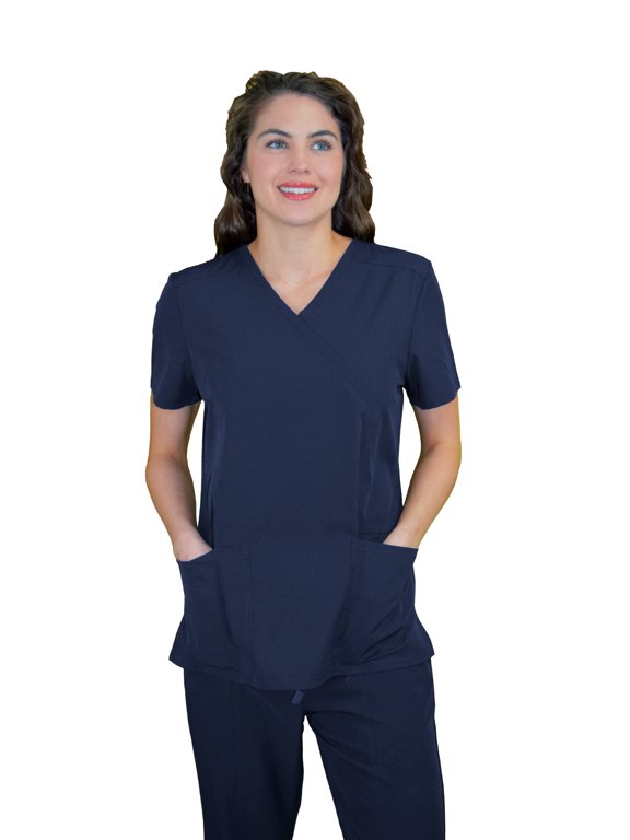 Scrubs for Women - Mock Wrap V-Neck Scrub Top, 3 Pockets, Lightweight, Stretch Fabric, Easy Care