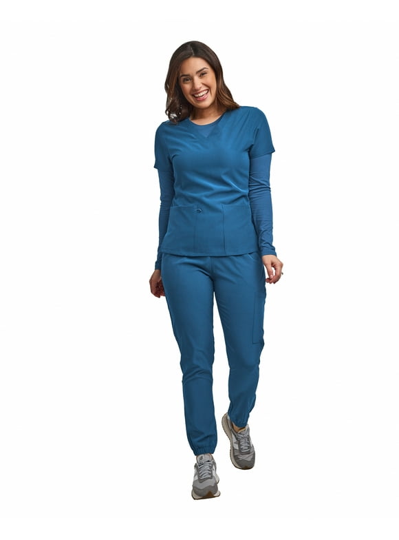 Green Town Scrubs for Women Scrub Set - 3-Piece Scrub Set Jogger Pant, Underscrub T-Shirt, and V-Neck Top, Easy Care