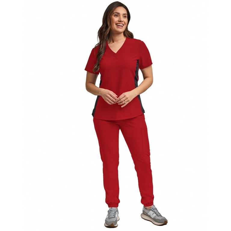 Green Town Women s Medical Work Scrubs Set Jogger Pant V Neck Top 5 Pockets Easy Care Walmart