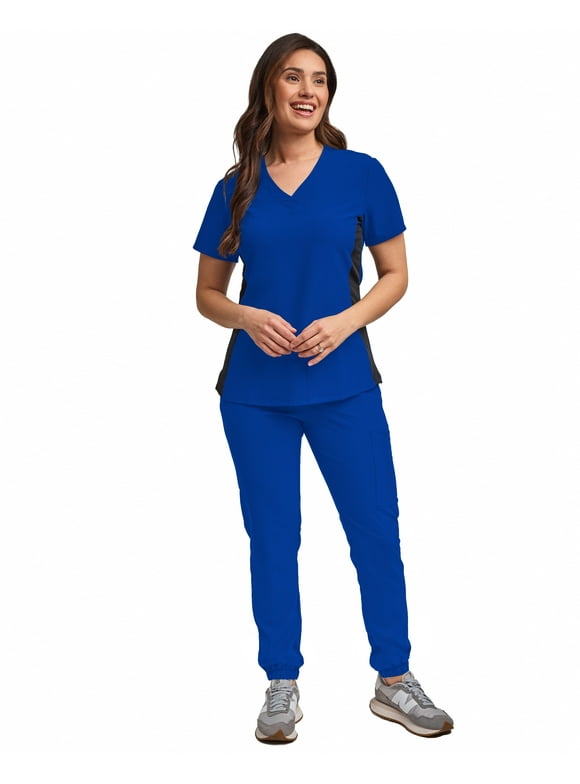 Green Town Scrubs for Women Scrub Set - Jogger Pant and Comfort Stretch V-Neck Top, 5 Pockets, Easy Care Uniforms