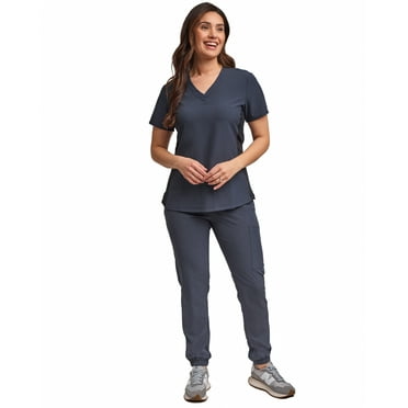Green Town Scrubs for Women Scrub Set - Jogger Pant and Comfort Stretch V-Neck Top, 5 Pockets, Easy Care Uniforms