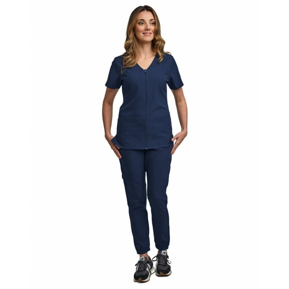 Green Town Scrubs for Women Scrub Set - Jogger Pant & Zipper Top, 6 Pockets, Easy Care Uniform