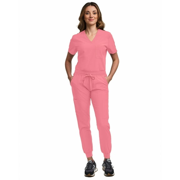 Green Town Scrubs for Women Scrub Set - Jogger Pant and Tuck-In V-Neck Top, 5 Pockets, Yoga Waistband, Nursing Uniform