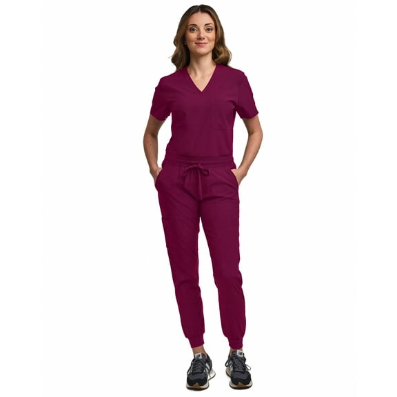 Green Town Scrubs for Women Scrub Set - Jogger Pant and Tuck-In V-Neck Top, 5 Pockets, Yoga Waistband, Nursing Uniform