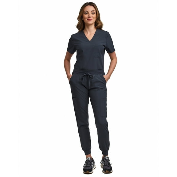 Green Town Scrubs for Women Scrub Set - Jogger Pant and Tuck-In V-Neck Top, 5 Pockets, Yoga Waistband, Nursing Uniform