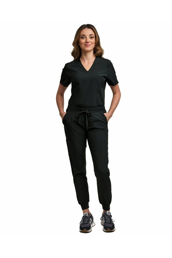 Scrubs for Women Scrub Set - Jogger Pant and Tuck-In V-Neck Top, 5 Pockets, Yoga Waistband, Nursing Uniform