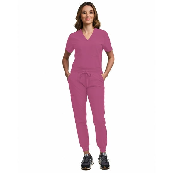 Green Town Scrubs for Women Scrub Set - Jogger Pant and Tuck-In V-Neck Top, 5 Pockets, Yoga Waistband, Nursing Uniform
