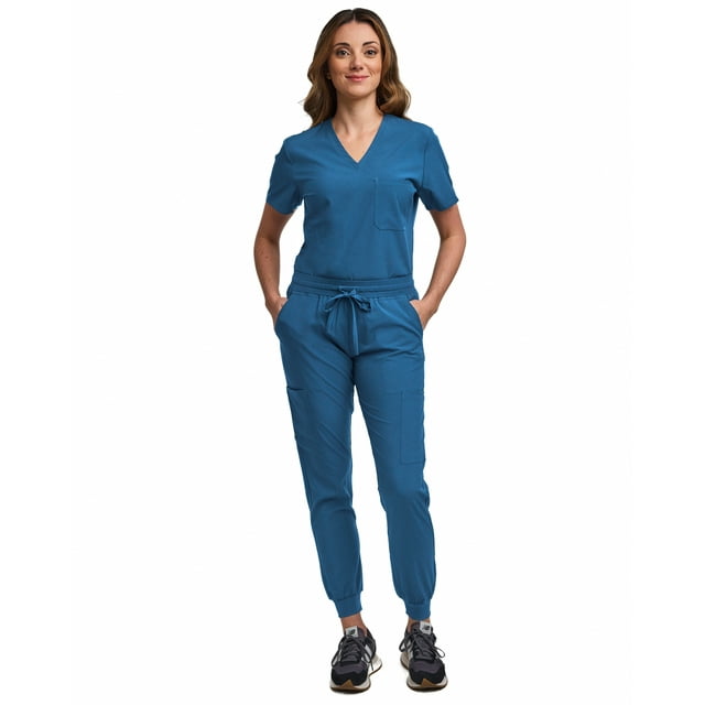 Green Town Scrubs for Women Scrub Set Jogger Pant and TuckIn VNeck