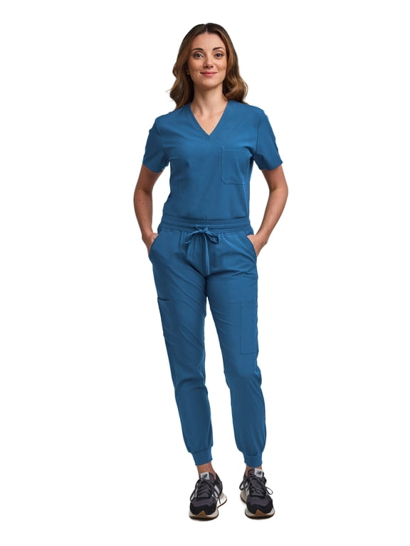 Scrubs for Women Scrub Set - Jogger Pant and Tuck-In V-Neck Top, 5 Pockets, Yoga Waistband, Nursing Uniform