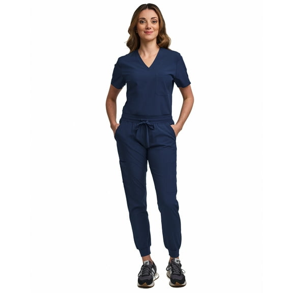 Green Town Scrubs for Women Scrub Set - Jogger Pant and Tuck-In V-Neck Top, 5 Pockets, Yoga Waistband, Nursing Uniform