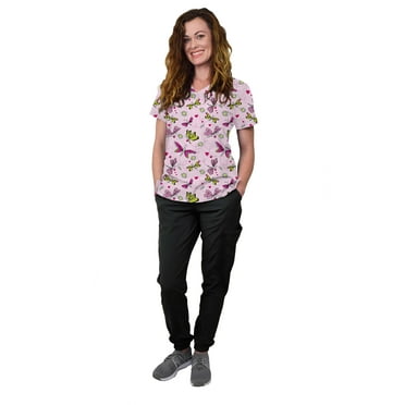 Green Town Scrubs for Women Scrub Set - Jogger Pant and V-Neck Top, 6 Pockets, Easy Care Uniforms, Solids and Prints Uniforms