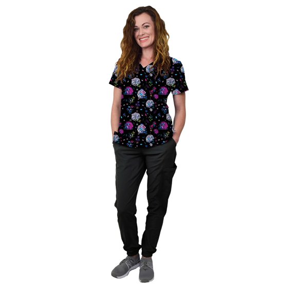 Green Town Scrubs for Women Scrub Set - Jogger Pant and V-Neck Top, 6 Pockets, Easy Care Uniforms, Solids and Prints Uniforms