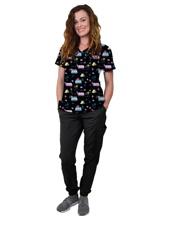 Scrubs for Women Scrub Set - Jogger Pant and V-Neck Top, 6 Pockets, Easy Care Uniforms, Solids and Prints Uniforms