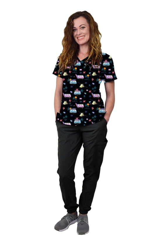 Scrubs for Women Scrub Set - Jogger Pant and V-Neck Top, 6 Pockets, Easy Care Uniforms, Solids and Prints Uniforms